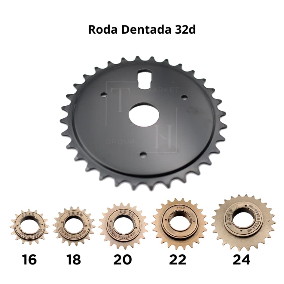 Kit Relação Bike Single Coroa Roda Dentada 32 Dentes + Catraca Roda Livre 16 18 20 22 24 Dentes