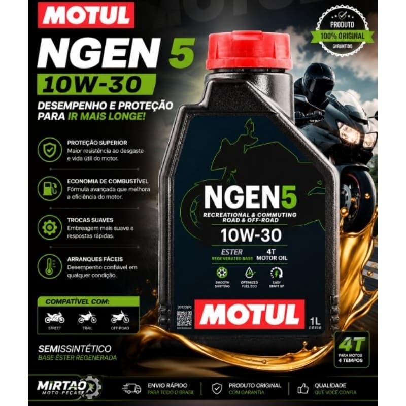 Óleo de Motor Motul NGEN5(5100) 4T SAE 10W-30 1 Litro – Alta Performance para Motos 4 Tempos