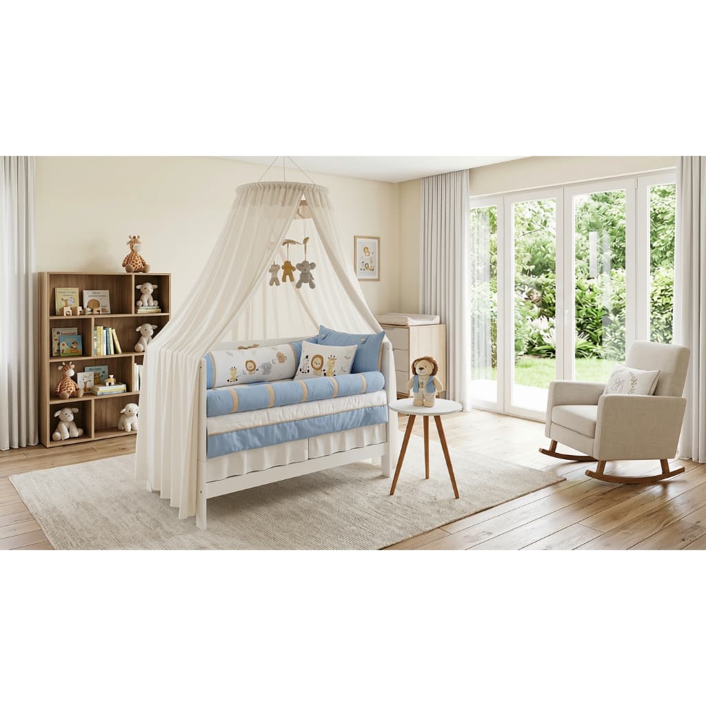 Kit Berço Americano Bordado Friends Safari 10 Peças Azul com Branco