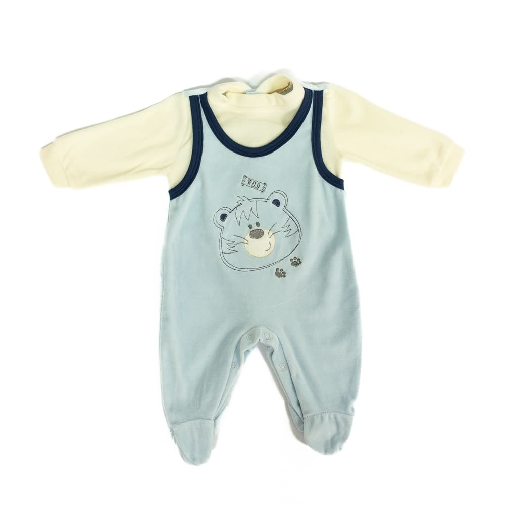 Macacão Infantil Big Tiger Azul Plush Com Pezinho Bebê Roupa De Frio Conforto E Qualidade Premium