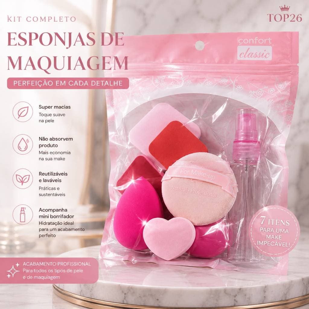 Kit Esponjas de Maquiagem 7 Peças Beauty Blender Puff Pó Mini Borrifador Base Corretivo Maquiagem Profissional