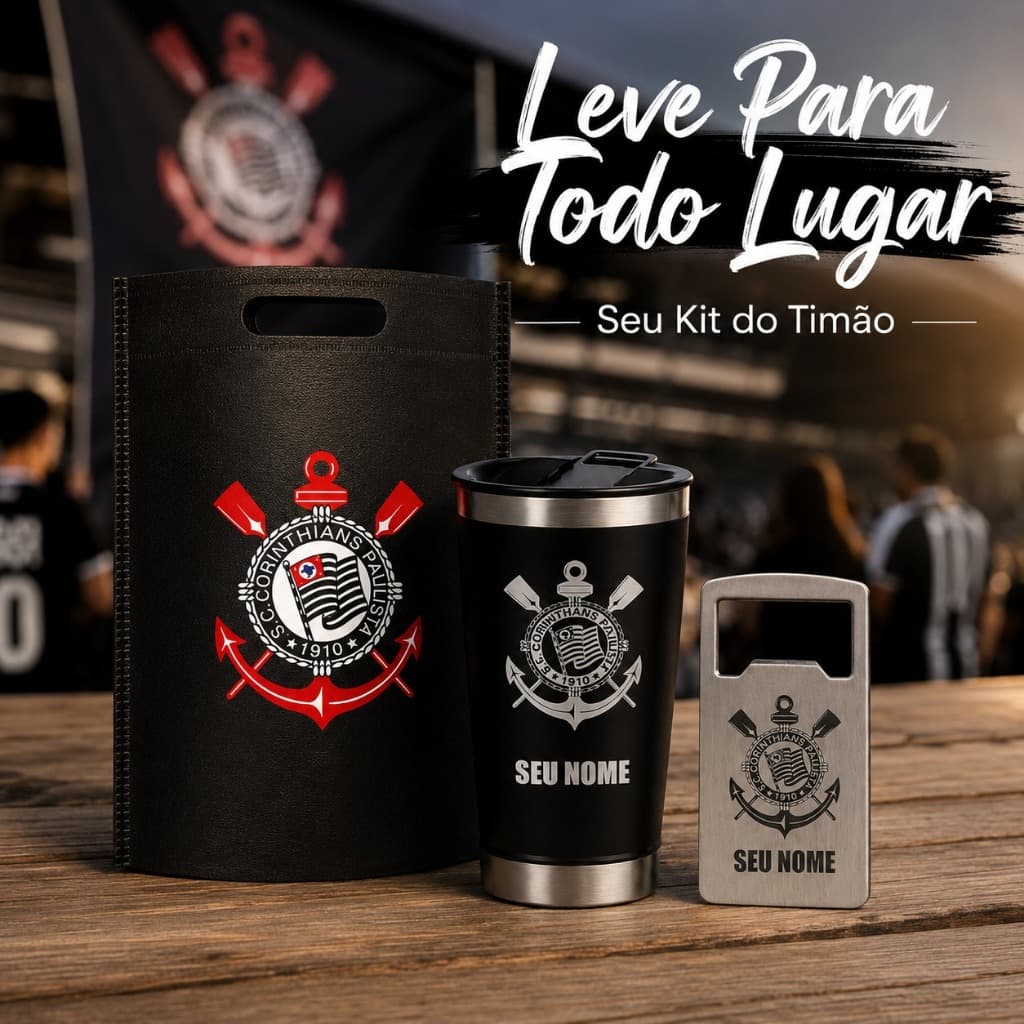 Copo Termico Personalizado c/ Tampa Abridor E Sacola Seu Time Seu Nome Térmico