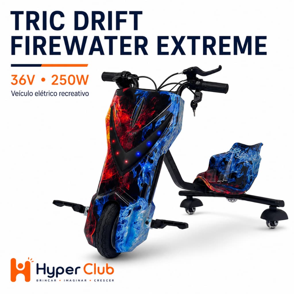 Triciclo Drift Extreme Elétrico Infantil 36V 250W Gira 360 Mini Moto Suporta até 80kg Recarregável Spider