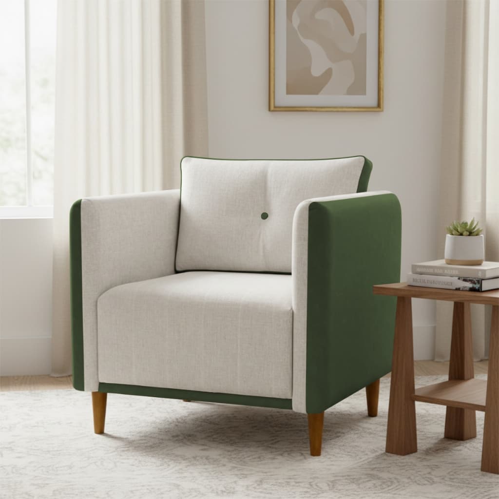Poltrona Decorativa Aviv Para Sala Escritório Recepção Luxo Linho Premium Easy Clean Corino Verde