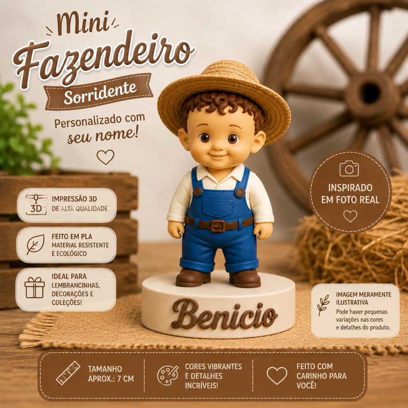 Kit 15 Unidades Mini Fazendeiro Personalizado em 3D | Lembrancinhas | Decoração | Colecionável | Inspirado em foto real