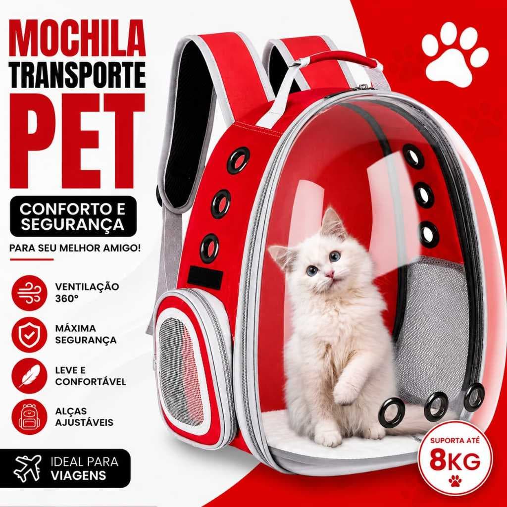 Mochila de Transporte Pet Cão e Gato Tipo Cápsula Astronauta com Visão 100% Panorâmica