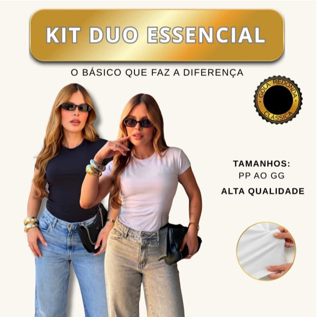 Kit 2 Blusas Básicas Femininas Gola Redonda Baby Look Manga Curta Algodão Amoteen
