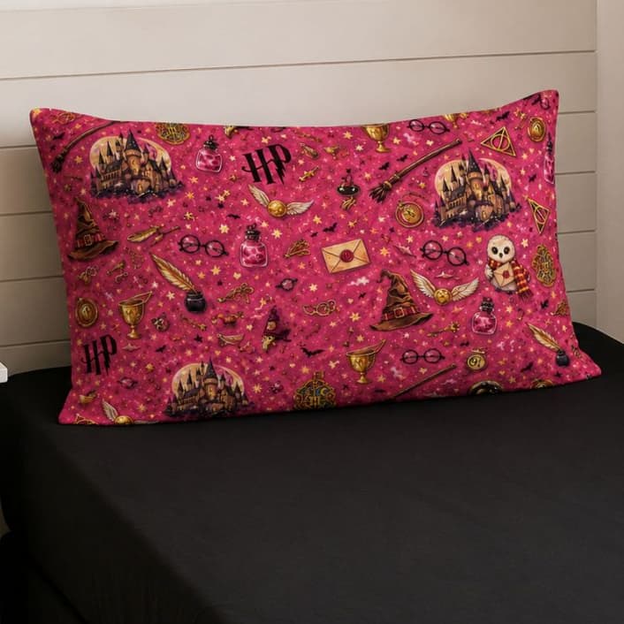 Fronha 50x70cm Estampada Harry Potter Jovem Bruxo HP Magia Capa de Travesseiro Geek Poliéster 400 Fios Toque Macio