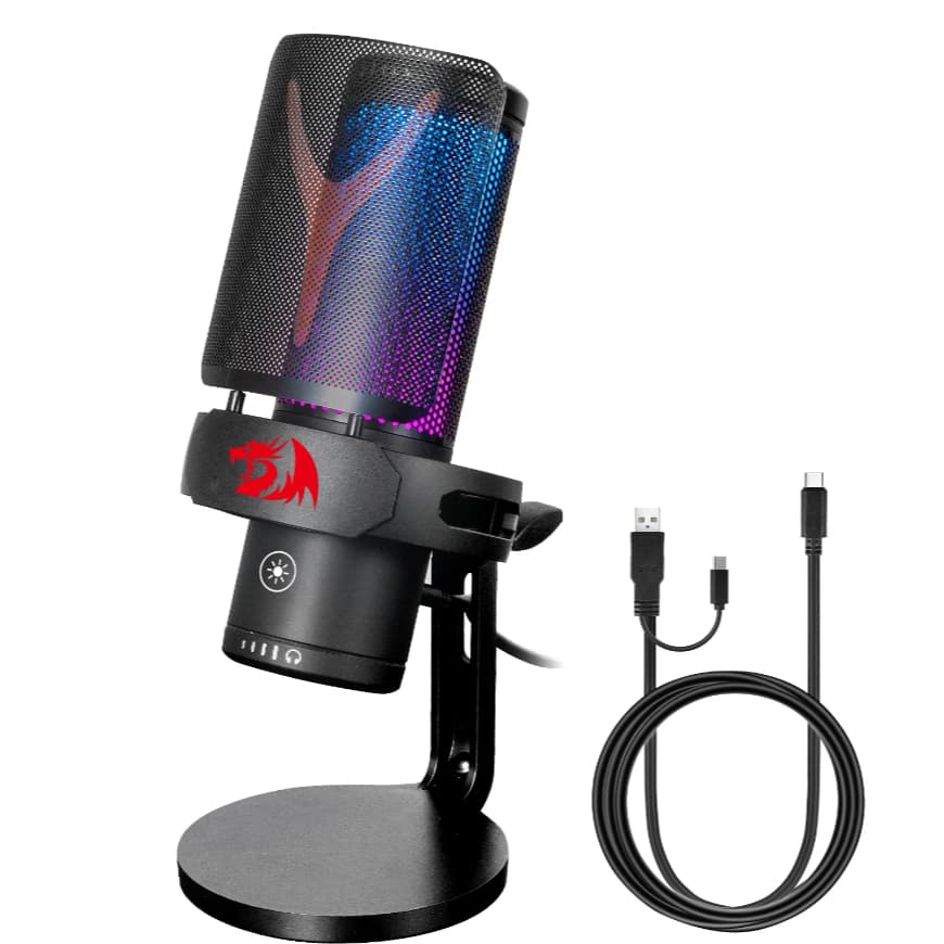Microfone Gamer Redragon Fenris RGB Preto Condensador com Shock Mount e Pop Filter - GM301