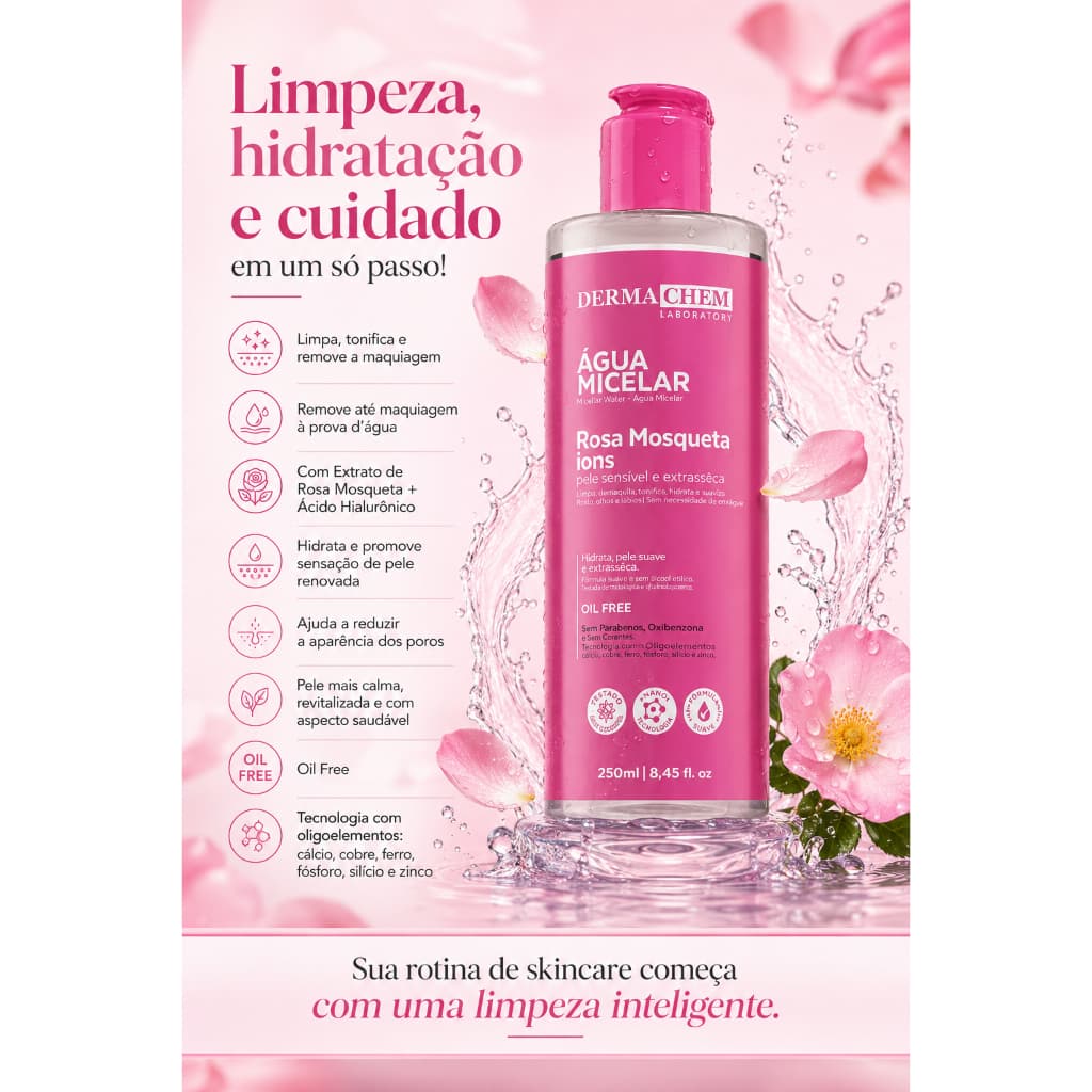 Água Micelar Rosa Mosqueta Hidratante Dermachem 250ml
