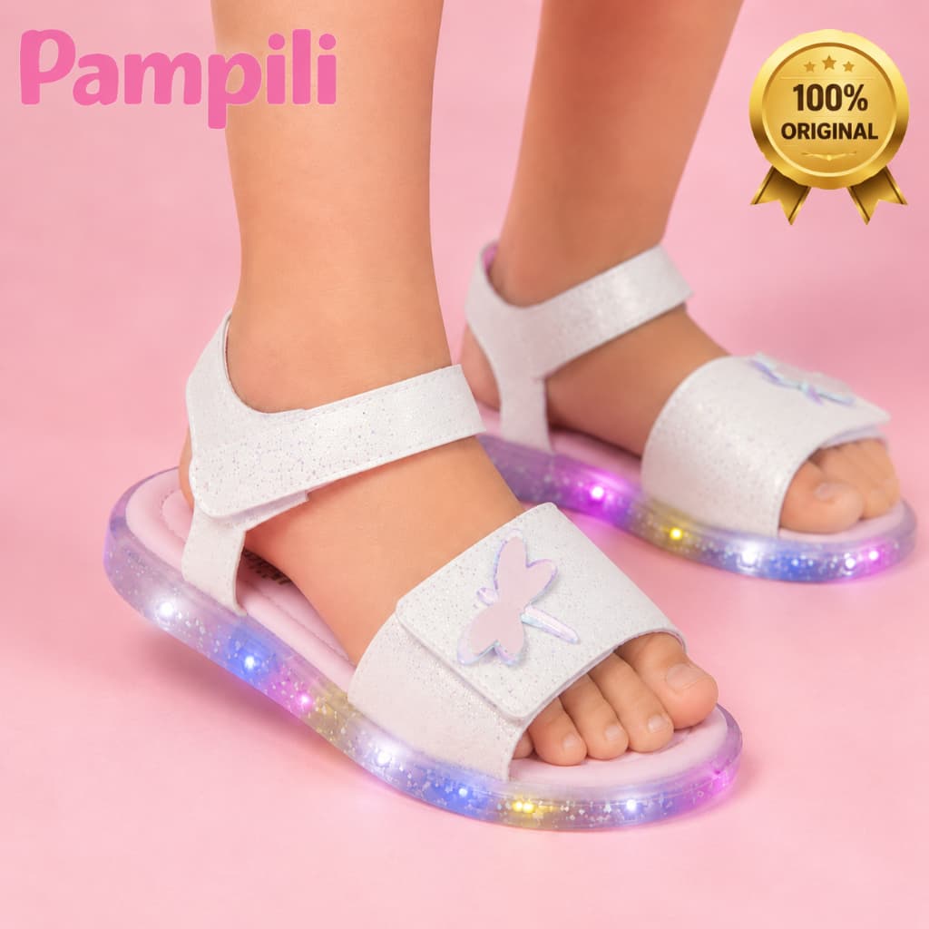 Sandália de Led Infantil Pampili Lulli Libélula Branca Confortável Antiderrapante Menina Original