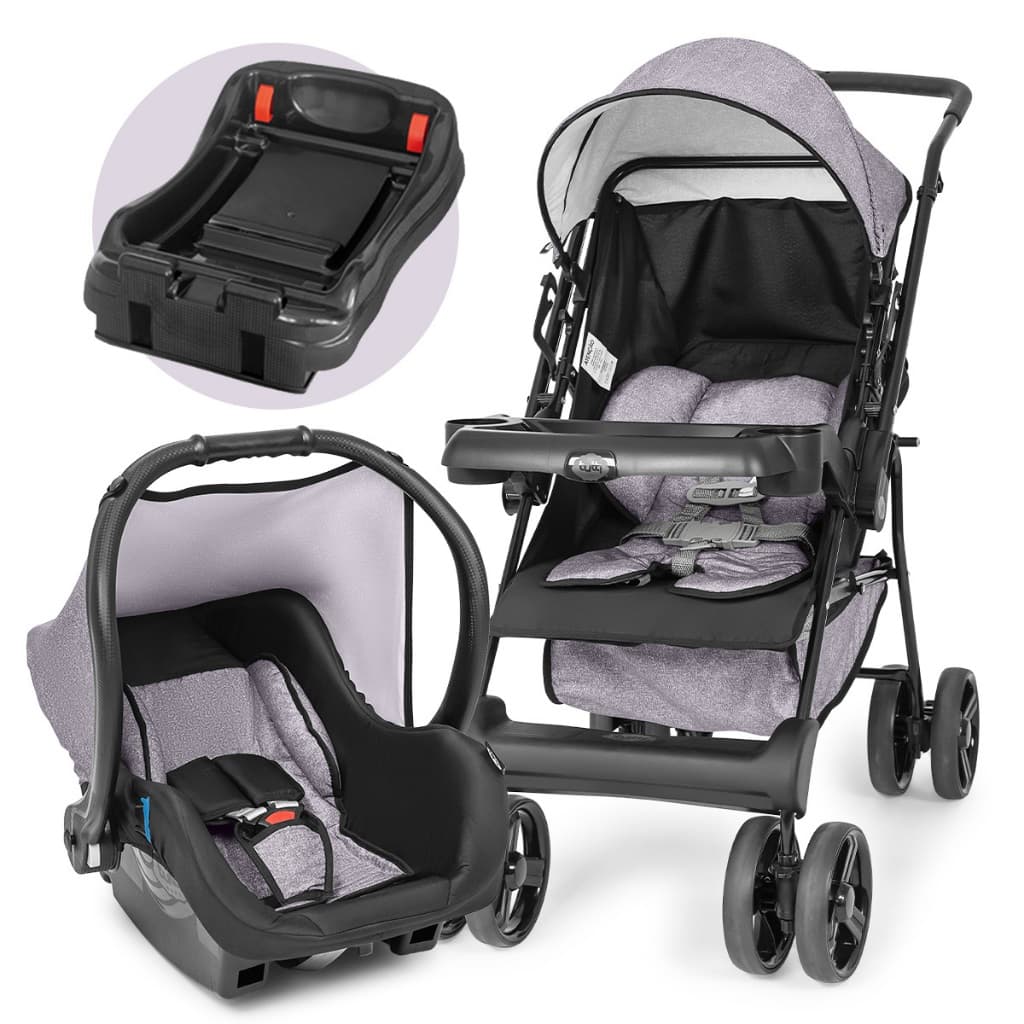 Carrinho Berço de Bebê 0 a 15kg Solare mescla e Bebê Conforto solare + Base Tutti Baby