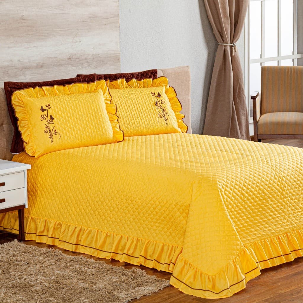 Cobre Leito Queen Ester 3 Peças Colcha Matelada com Porta Travesseiros