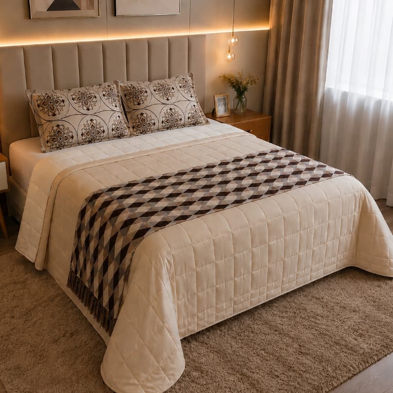 Kit Cobre Leito Franja Bali Casal Queen King Super King Dupla Face 4 Peças Matelado Acabamento Viés
