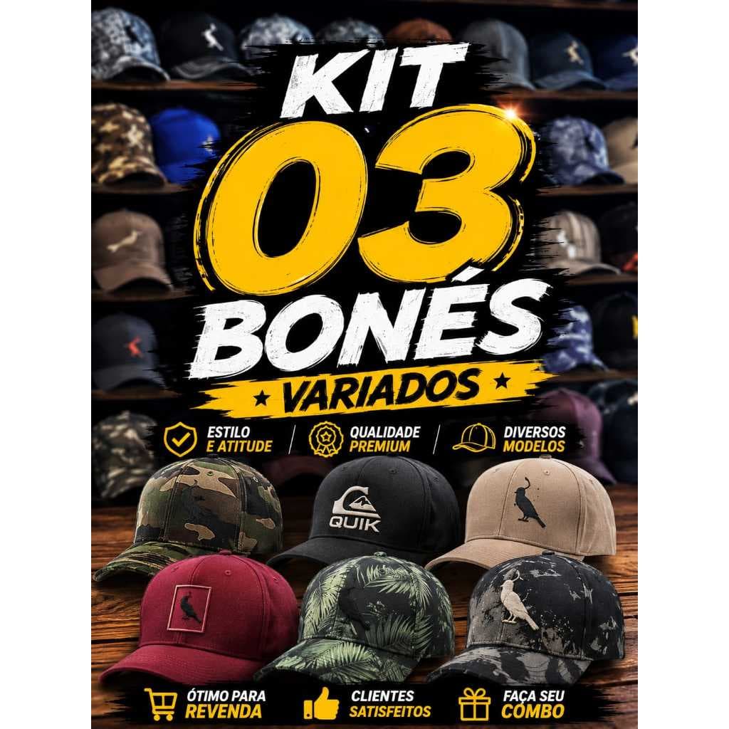 kit bone masculino com ajuste na parte de tras kit variado para dia dia ou revender
