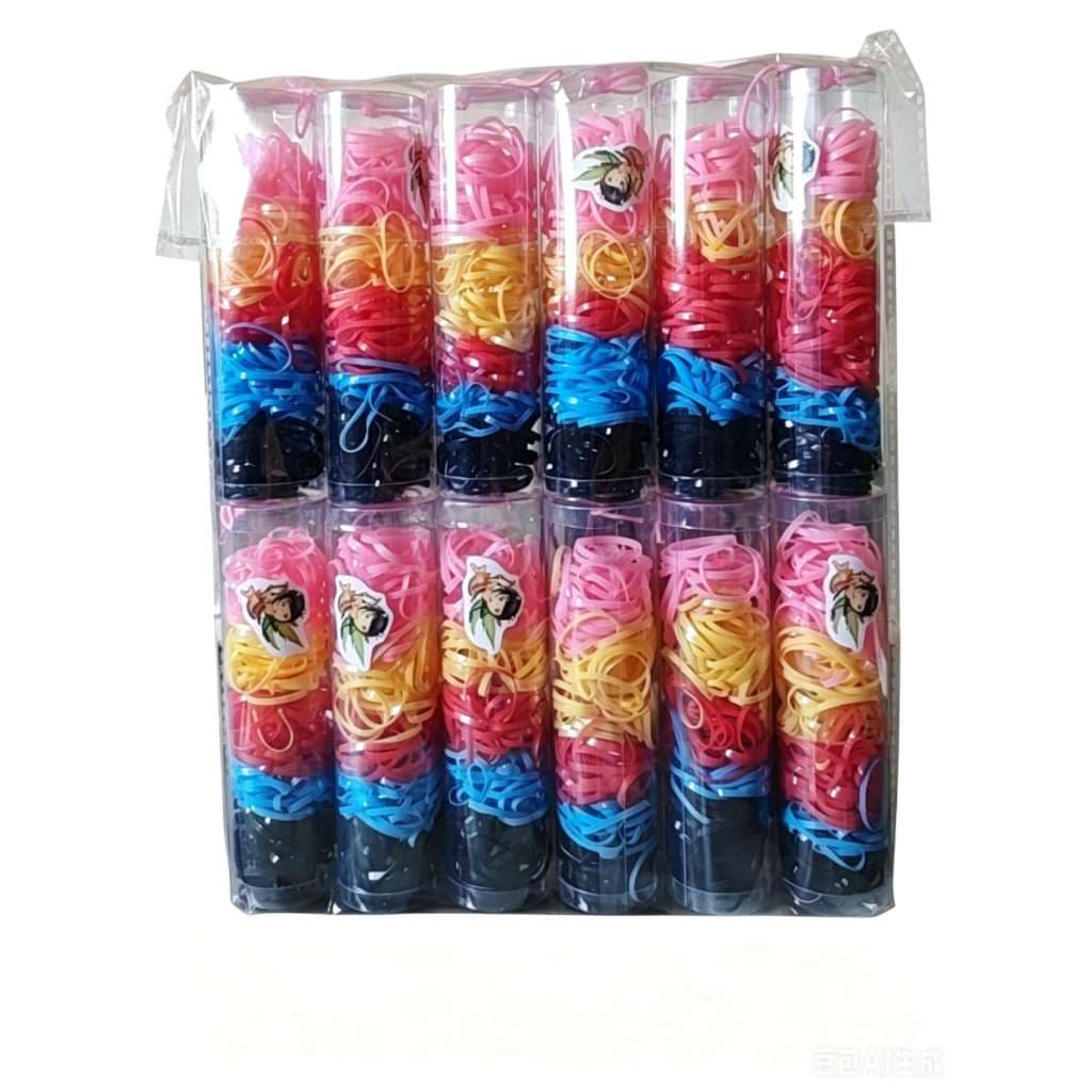 Elásticos de cabelo de silicone em embalagens de 2, 6 ou 12 unidades.