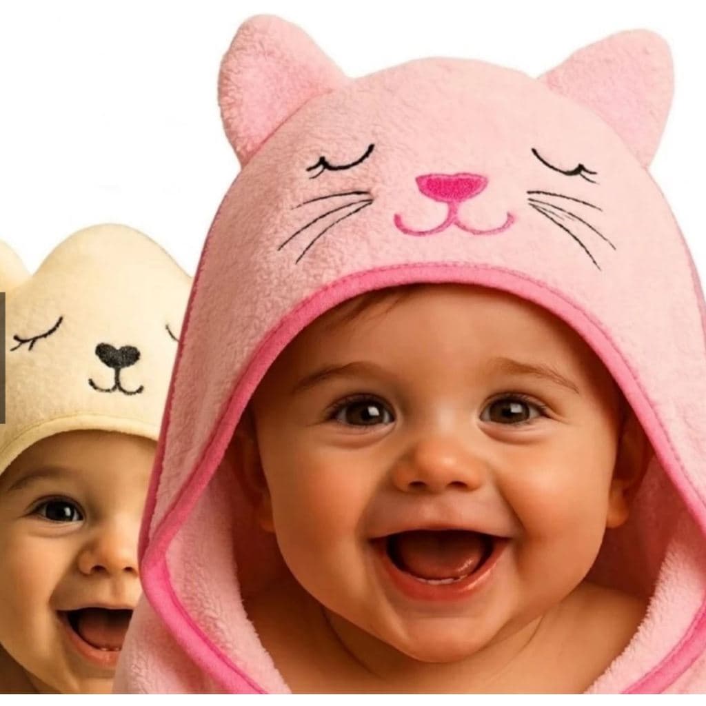 Kit 2 Toalhas Banho Bebê Capuz 100% Algodão Bordado Forrada Soft Fleece Macio