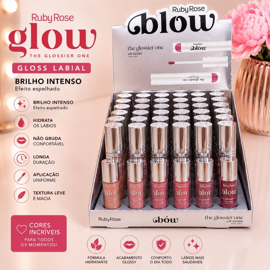 Gloss Labial Ruby Rose Blow  Brilho Intenso Hidratante Longa Duração Efeito Espelhado Não Gruda Textura Leve Alta