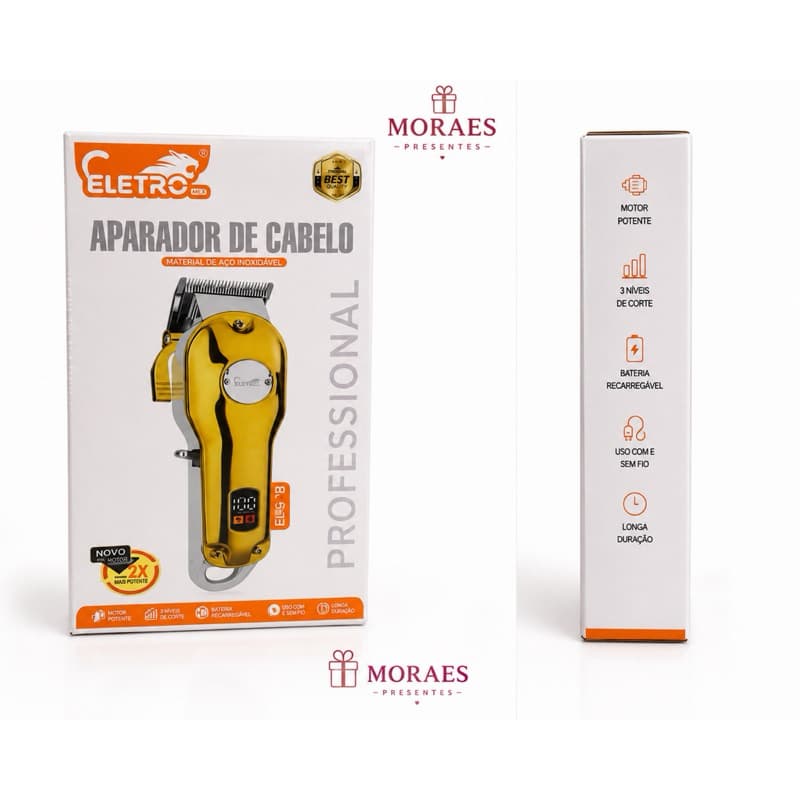 Aparador de cabelo Eletro Mex sem fio, recarregável, motor potente, display digital e 3 níveis de corte.