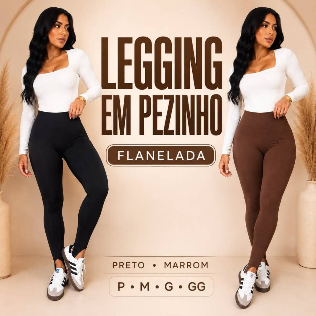 Calça Legging Pezinho Peluciada Flanelada Feminina Cintura Alta Zero Transparência Inverno
