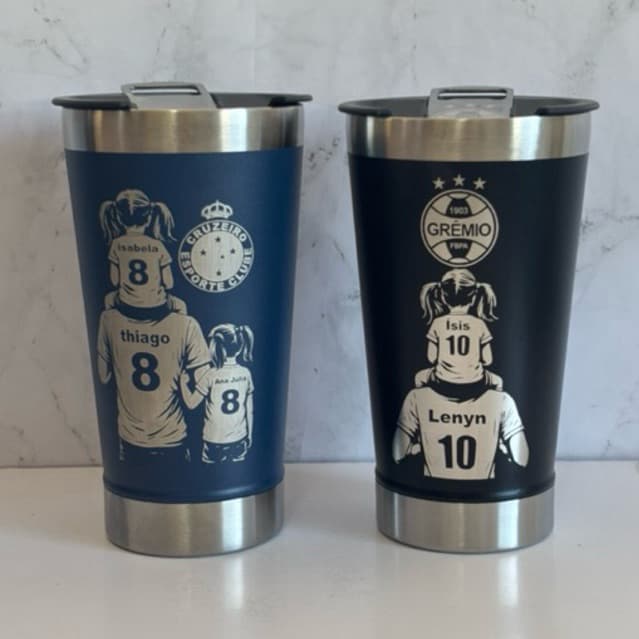 COPO térmico  personalizado PAI E FILHO/ FILHA Torcedores gravação laser 473 ml para cerveja café inox