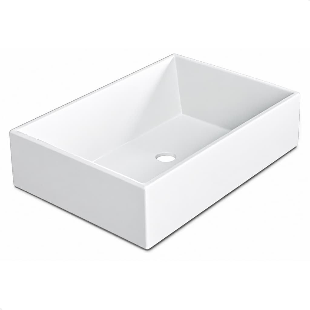 Cuba de Apoio Banheiro Pia Lavabo Retangular 40x28cm Mármore Sintético Branca Sobrepor