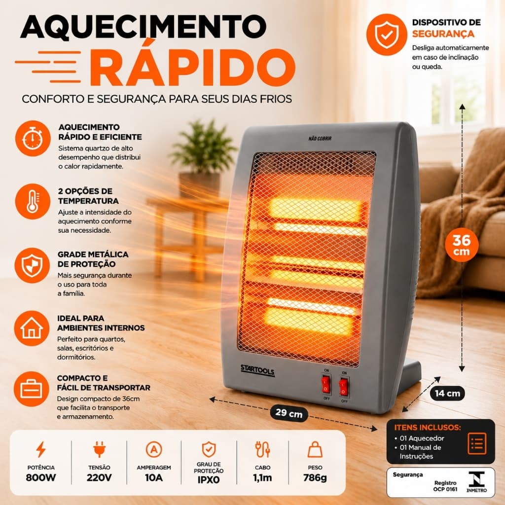 Aquecedor Ar Ambiente 220v Elétrico Portátil Cinza