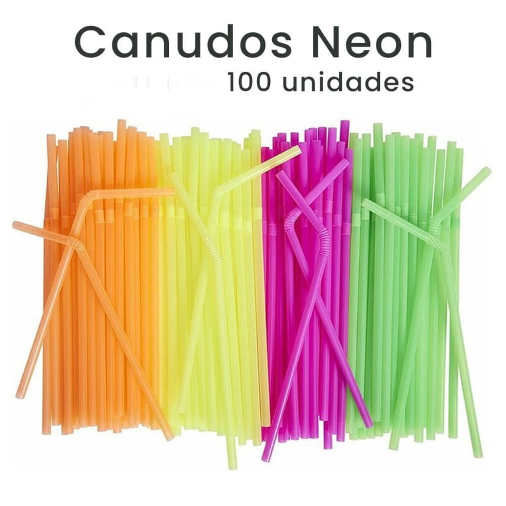 Canudo Neon para festas 100 unidades Brilham na luz Negra Biodegradavel