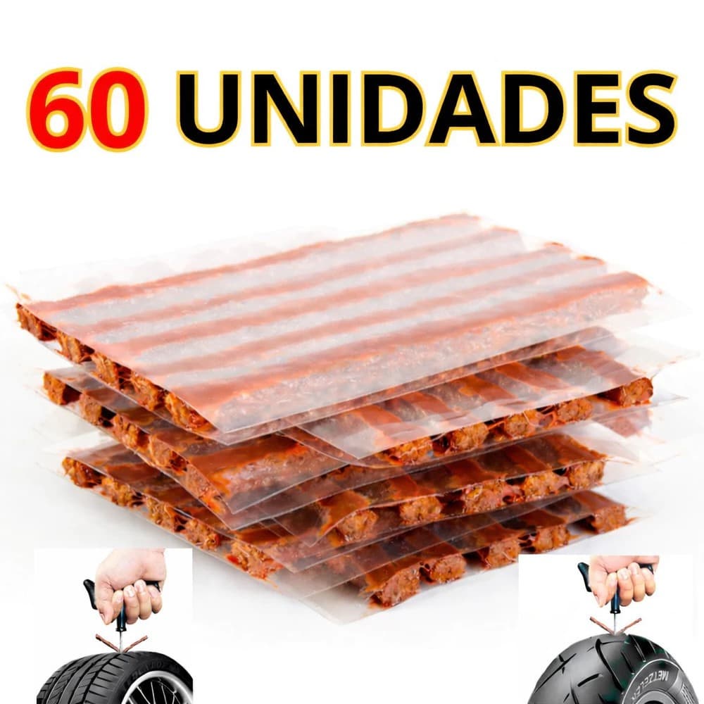Kit Refil P Reparo De Pneu Sem Câmara Para Carro E Moto Com 60 Unidades De Refil Macarrão