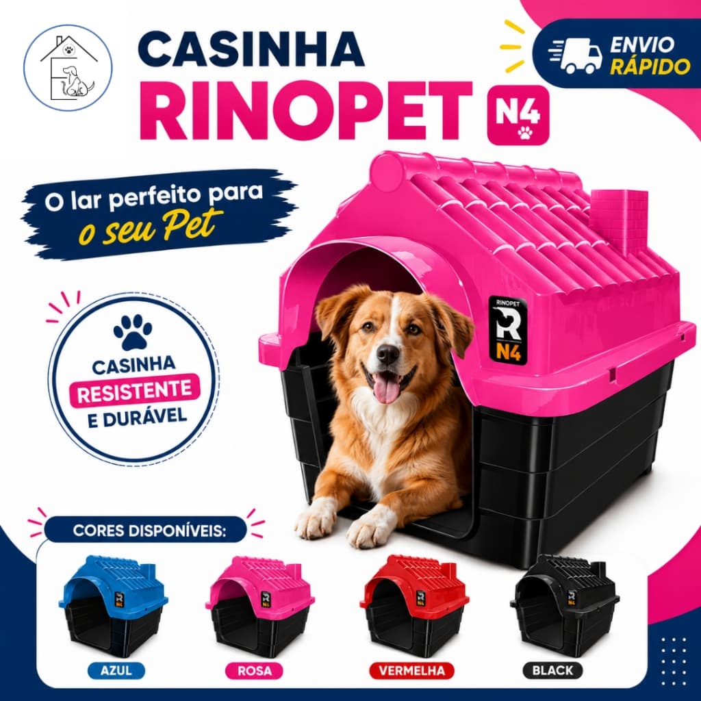 CASA PARA CACHORRO GATO CASINHA PET N4 PORTE MÉDIO RINOPET DESMONTÁVEL COM PROTEÇÃO RAIOS UV