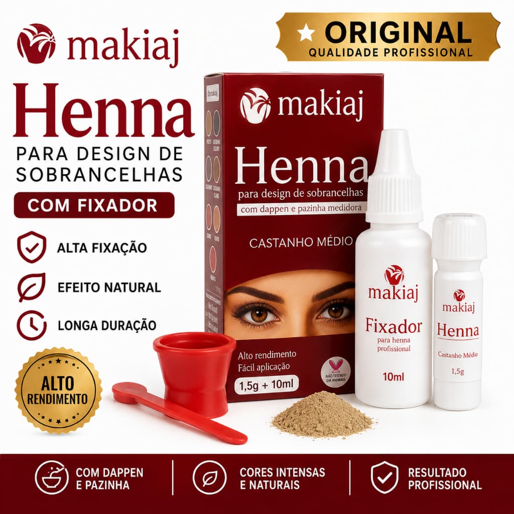 Henna Para Sobrancelhas Makiaj Original Alta Fixação Com Fixador Escolha a Cor