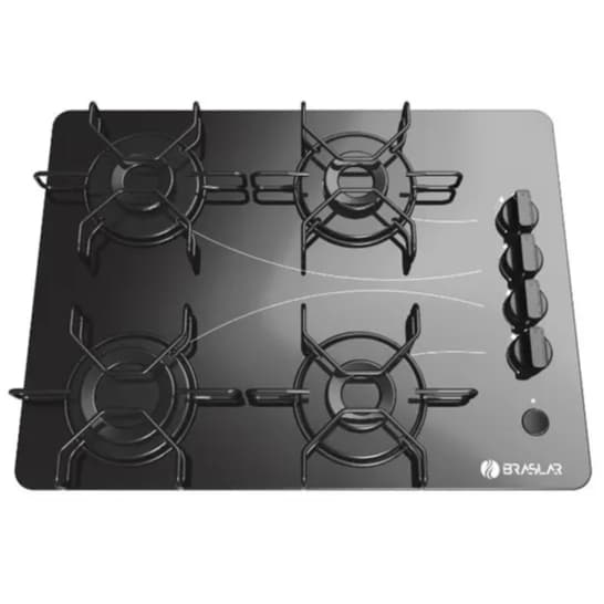 Cooktop Braslar Pop 4 Bocas Preto - Mesa de Vidro com Acendimento Automático e Trempes Individuais