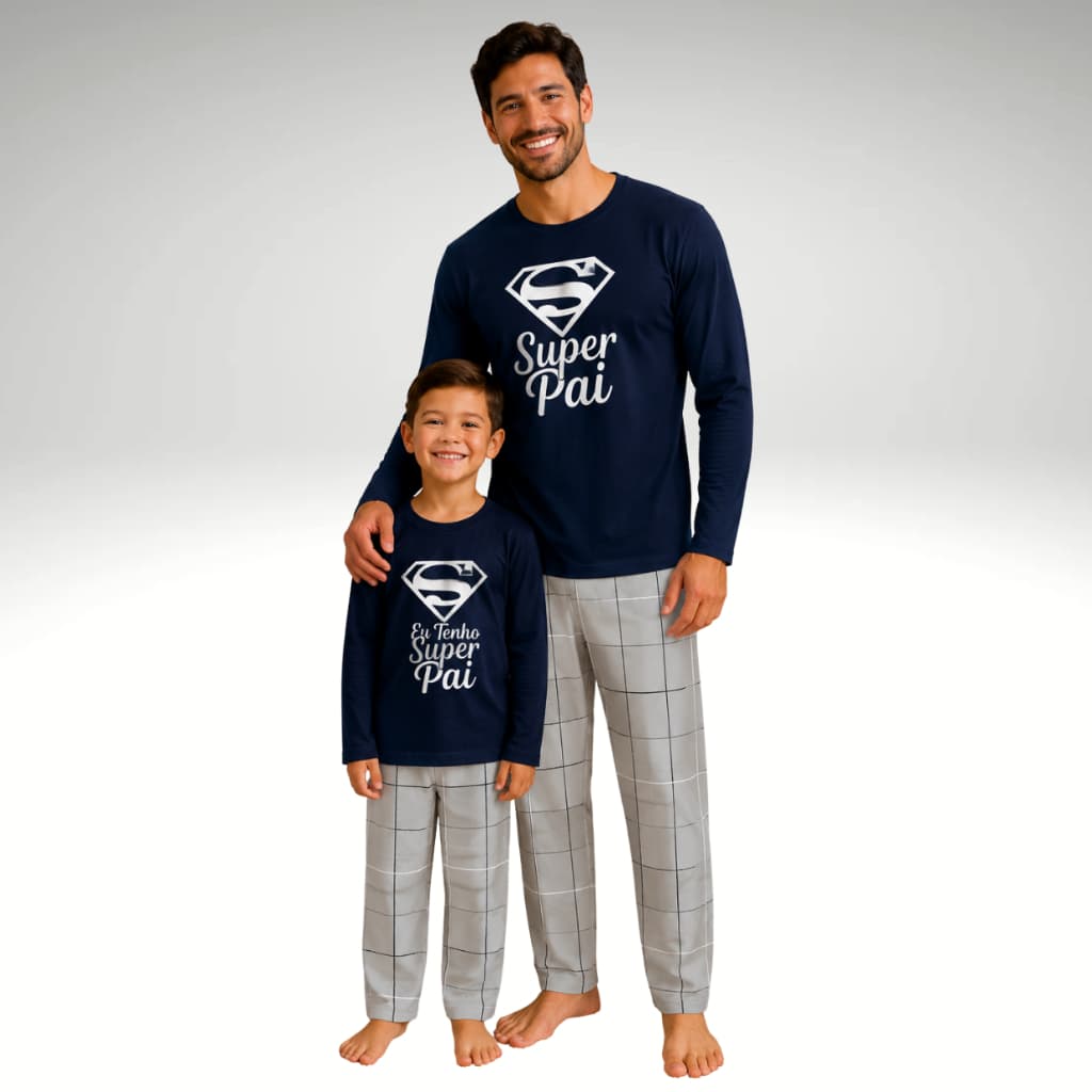 Kit 2 Pijamas de Frio Pai e Filho Inverno Manga Longa e Calça Comprida Personagens Dias dos Pais