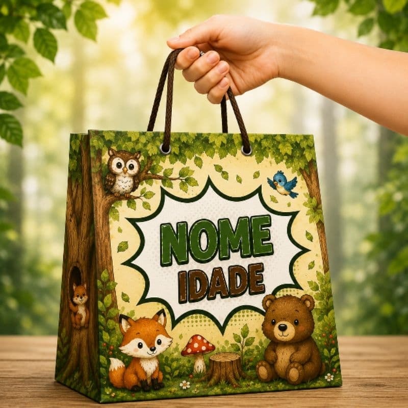 Kit Sacolinhas Personalizadas Bosque * Qualquer Tema * Nome e Idade * Envio Rapido