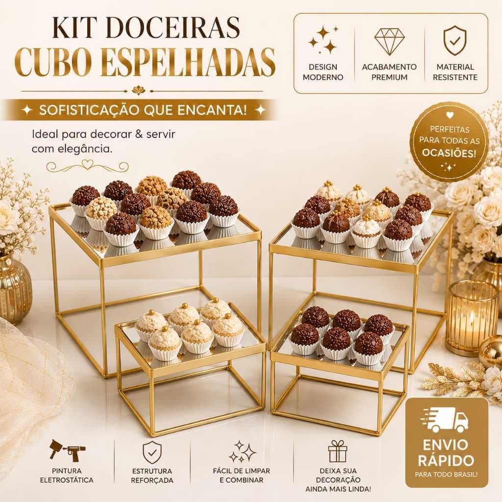KIT 4 DOCEIRAS CUBO PARA DECORAÇAO DE FESTA E CASAMENTO