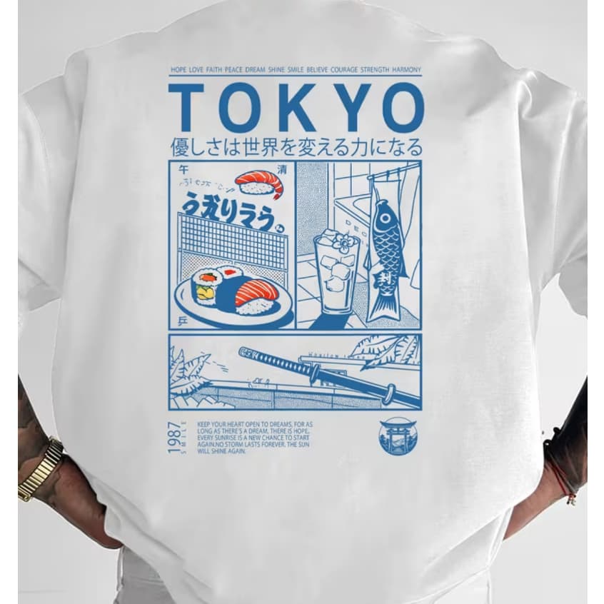 Camiseta Masculina T Shirt Algodão Tokyo Japão StreetWear Moderna Anime Estilo