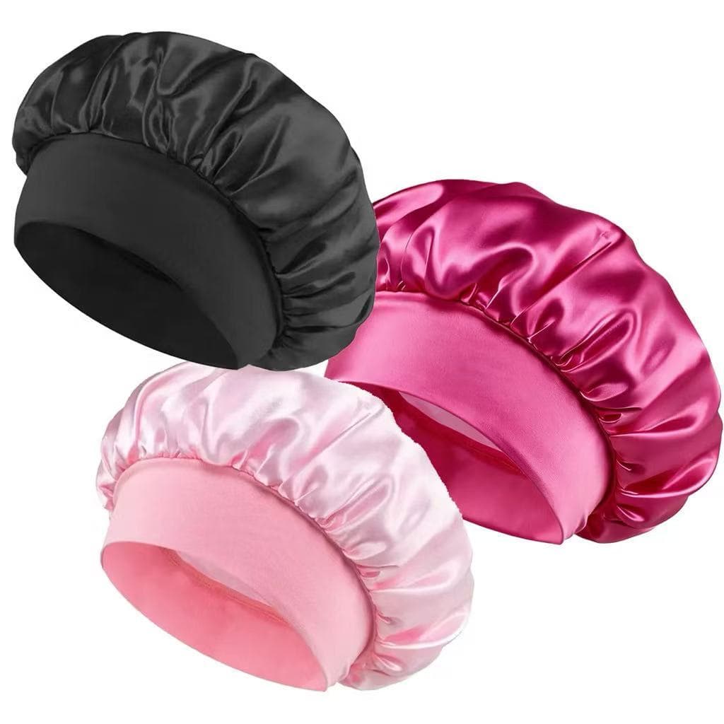 Kit 3 Toucas de Cetim com Faixa Larga Elástica Anti Frizz Para Dormir Protege Cabelo Cacheado Crespo Ondulado(B3-11)