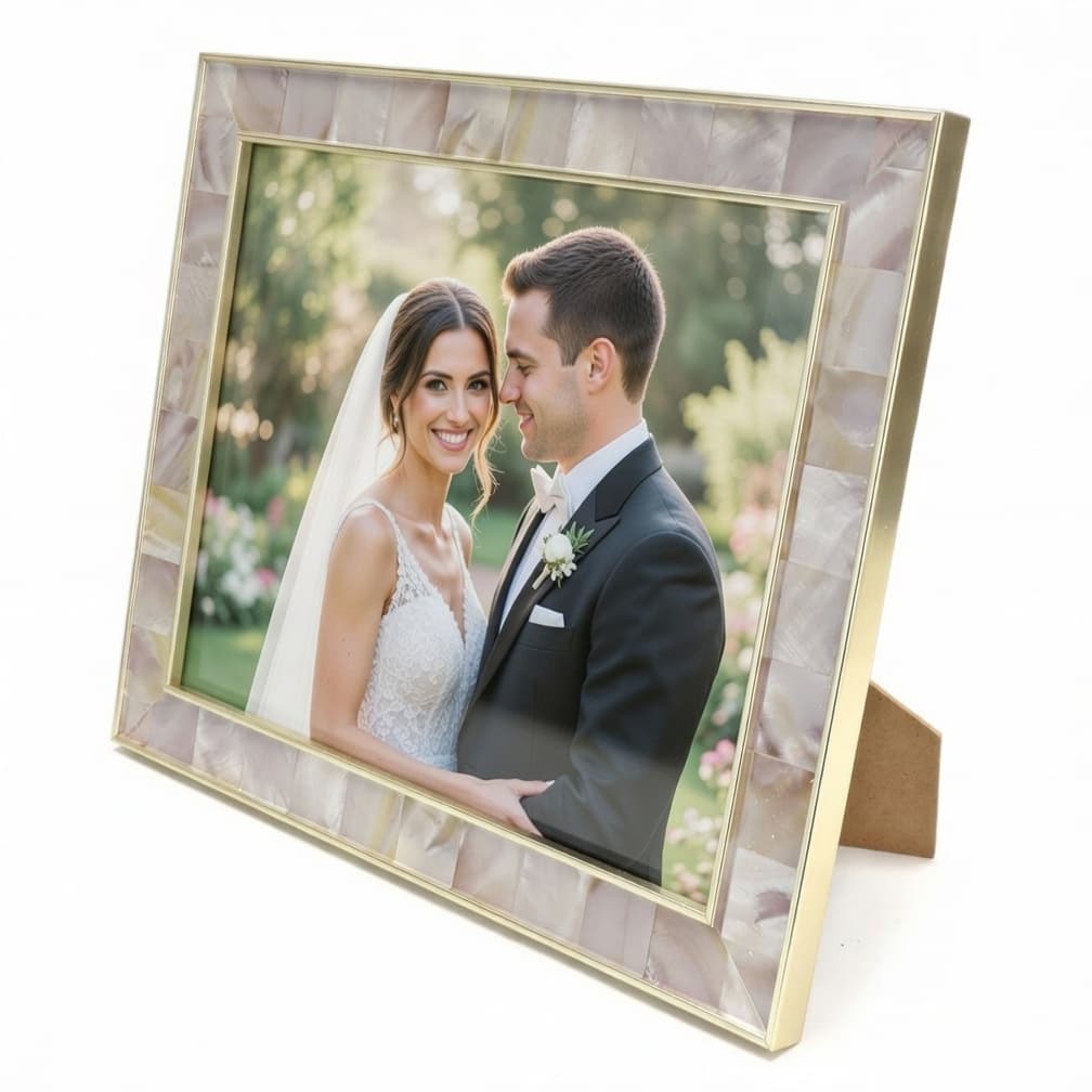 Porta Retrato Foto 20x25 Champanhe Rosé Efeito Mosaico com Vidro - Estilo Madrepérola