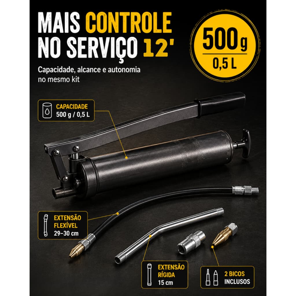 Bomba Graxa Engraxadeira Manual Extensão Rígida E Flexível 30cm