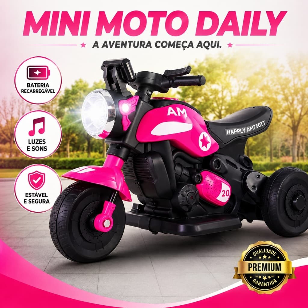 Moto Eletrica Infantil Rosa Brinquedo Eletronico Criança Passeio Seguro Divertido