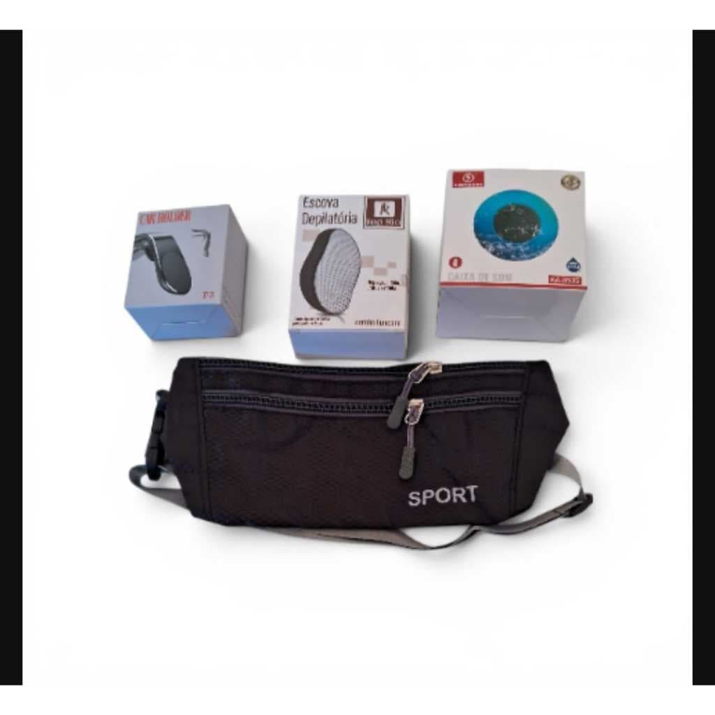 Kit Presente 4 em 1 com Caixa de Som Bluetooth + Pochete + Suporte para Celular + Escova Depilatória