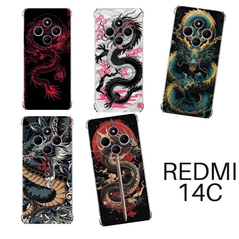 Capinhas de Celular TPU Xiaomi Redmi 14C Dragão Japonês Estilosa Estilo Estampa Anti-Impacto Proteção Cases Capas