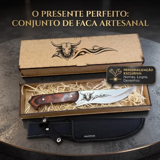 Faca Grande com Nome Presente Personalizado a Laser Cabo de Madeira
