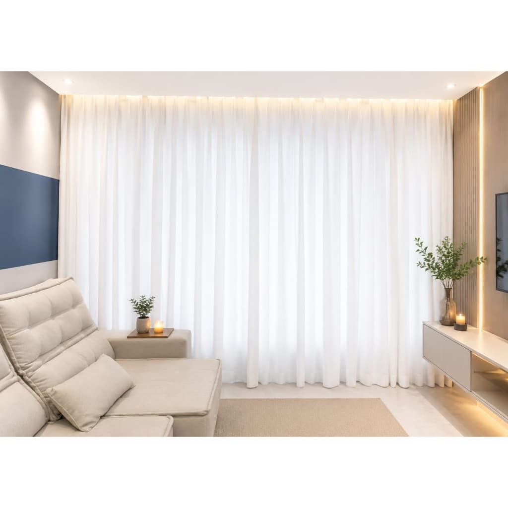 Cortina Voil com Forro Microfibra 7m x 2,50 Altura p/ Varão Sala Quarto