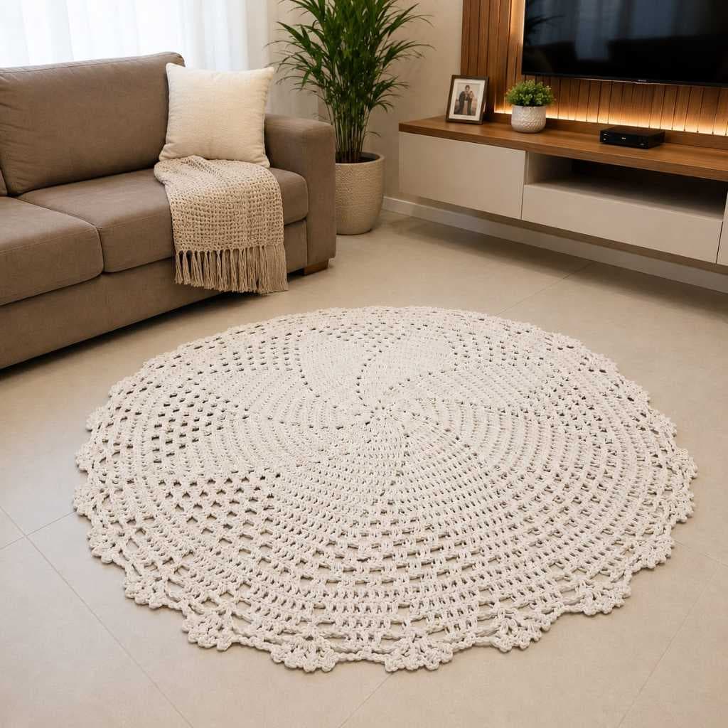 Tapete Redondo Crochê Apartamento 90 Cm Promoção