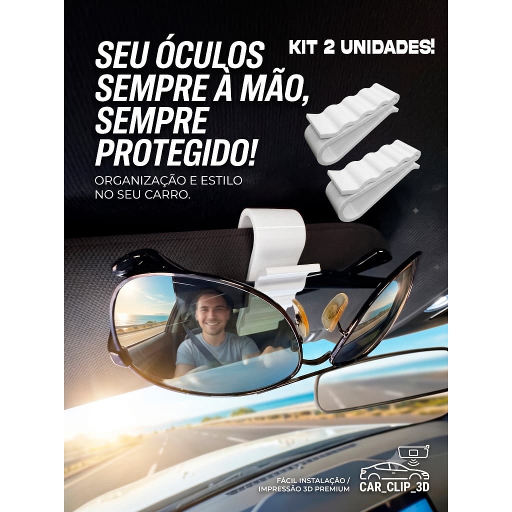 KIT 2 UNIDADES - Clip Porta-Óculos Veicular Premium – ENVIO EM 24H