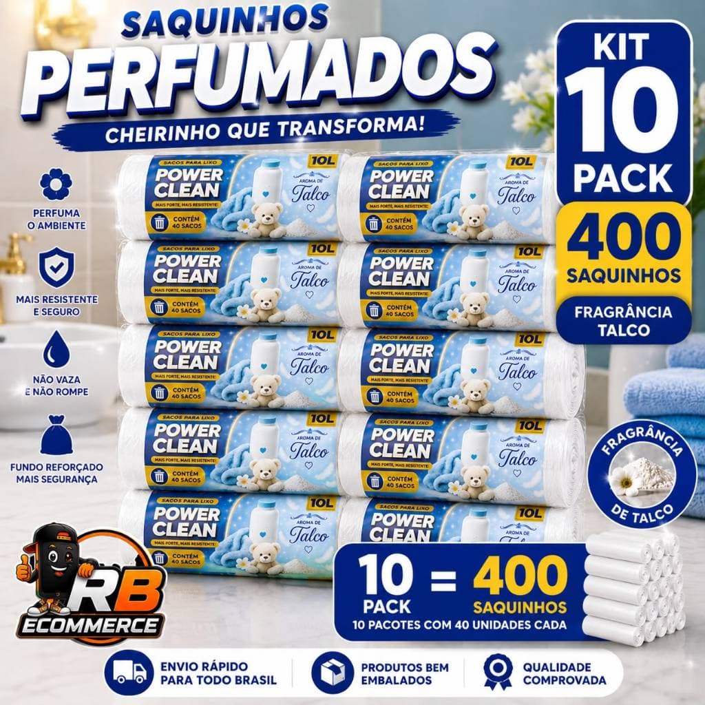 Kit Sacos de Lixo Perfumados Talco Pia e Banheiro | 35x40cm | Neutraliza Odores