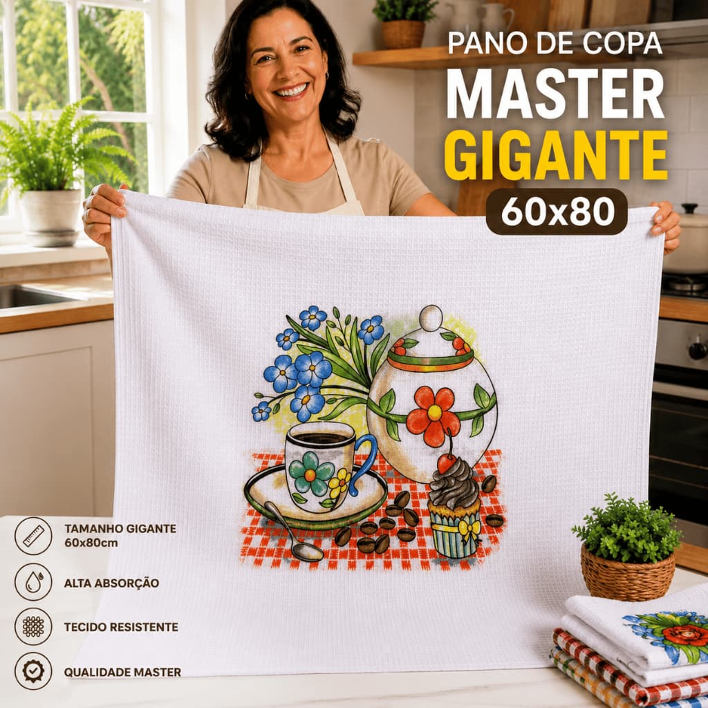 Kit 10 Panos De Prato Favo Copa Master Gigante Estampado Cozinha Alta Absorção - Pano de Cozinha