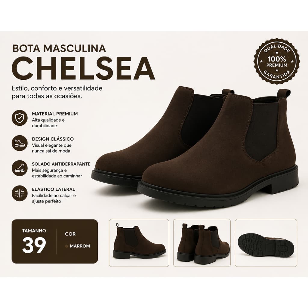 Bota Masculina Chelsea MARROM - TAMANHO: 39