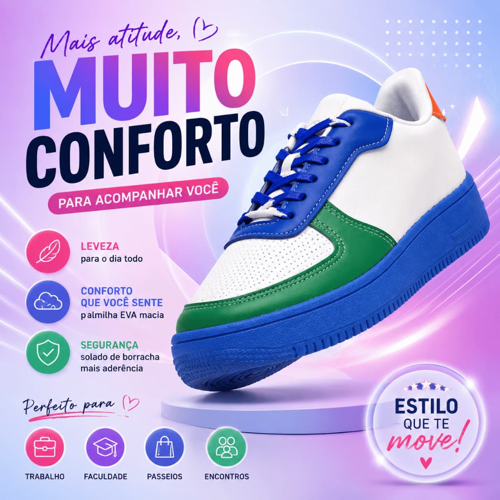 Tênis Casual Unissex Branco Leve Confortável Caminhada Passeio Trabalho Escola Urbano Faculdade 36 ao 42